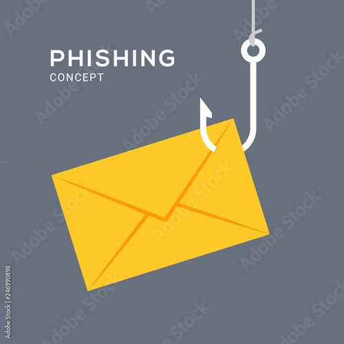 Data phishing hacking online. Scam envelope concept. Computer data fishing hack crime photo