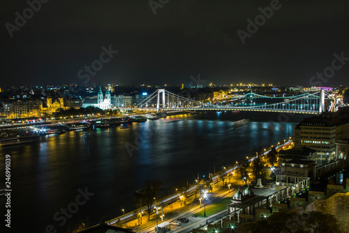A night view of the Danube River and bridges in Budapest. Hungary © Shyshko Oleksandr