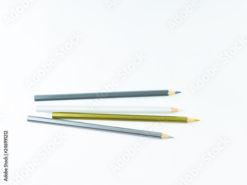 Multicolored pencils with free space for text on white background, Color pencils isolated