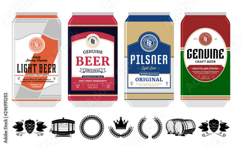 Vector beer labels on aluminum cans
