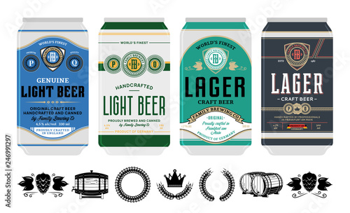 Vector beer labels on aluminum cans