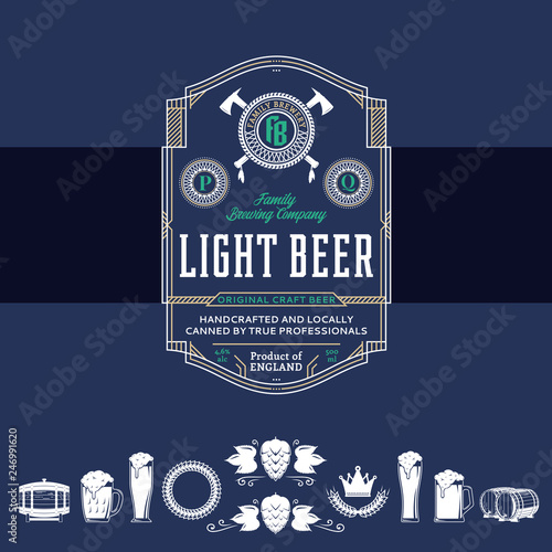 Vector vintage beer label and icons