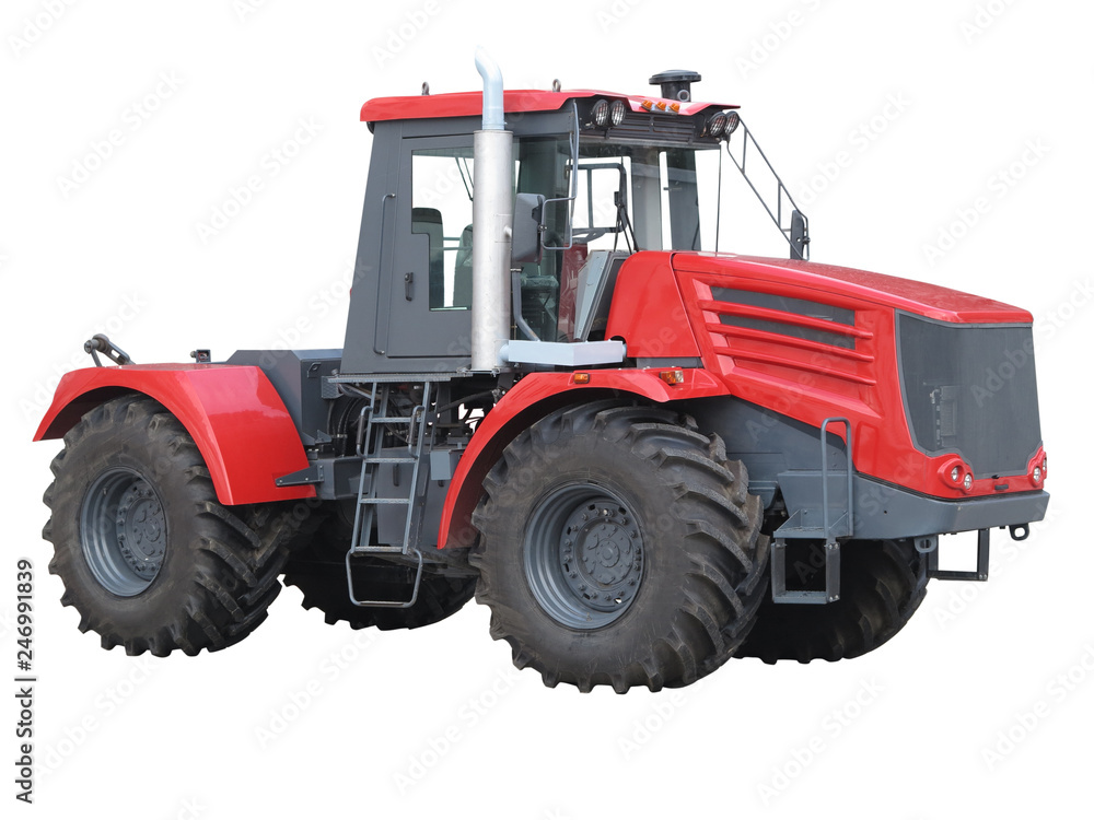 Abstract modern powerful red tractor isolated over white Abstract modern powerful red tractor isolated over white