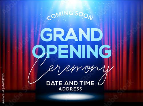 Grand Opening ceremony poster concept invitation. Grand opening event decoration party template