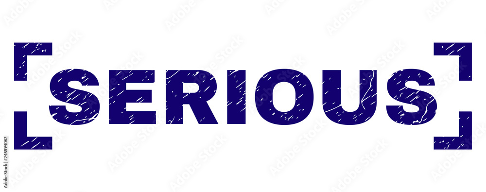 SERIOUS label seal print with corroded texture. Text label is placed between corners. Blue vector rubber print of SERIOUS with corroded texture. SERIOUS label seal print with corroded texture. Text label is placed between corners. Blue vector rubber print of SERIOUS with corroded texture.