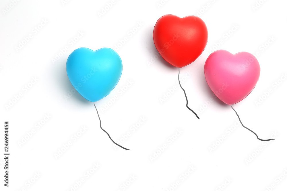 color rubber hearts balloons creative photography isolated on white background,Valentine's Day concept