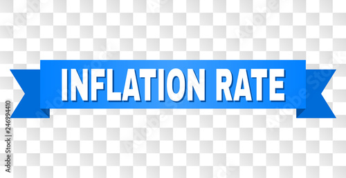 INFLATION RATE text on a ribbon. Designed with white title and blue stripe. Vector banner with INFLATION RATE tag on a transparent background.