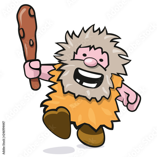 niedlicher rennender Neandertaler mit Keule 