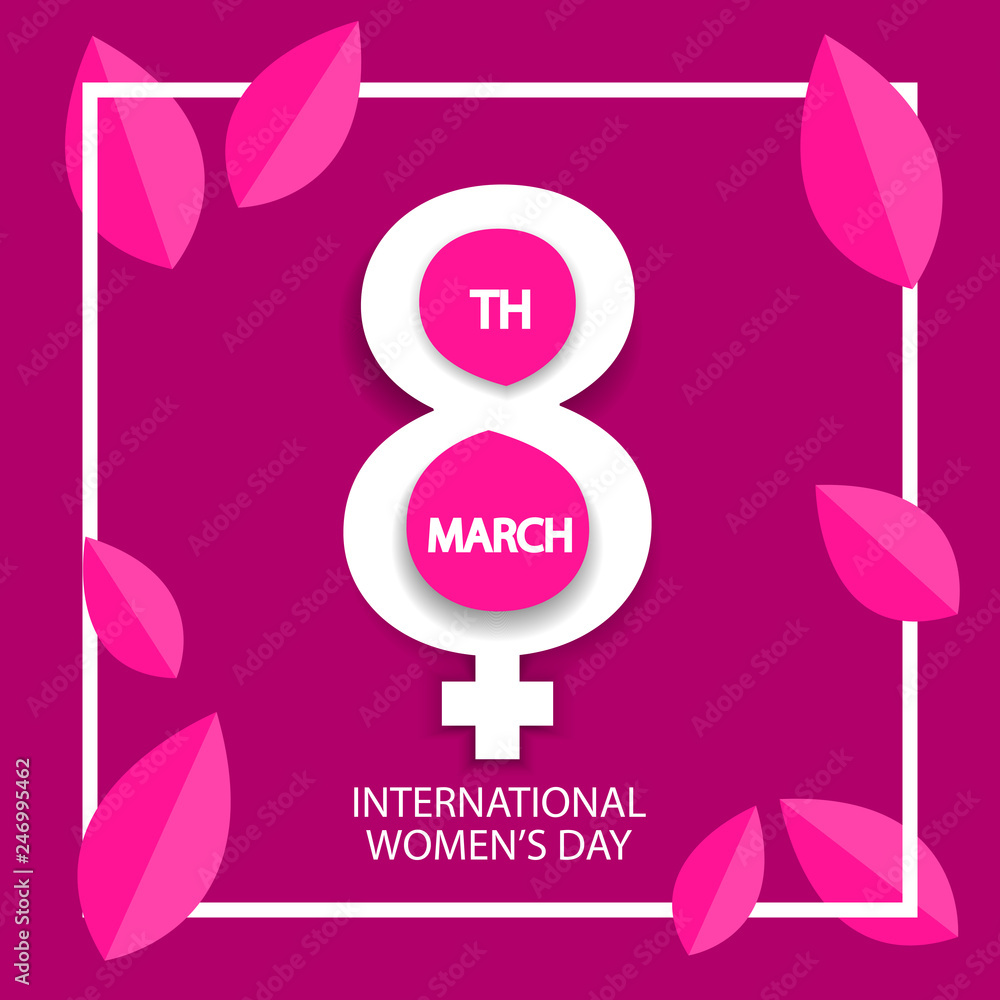 women's day, March 8 celebration sign on pink background