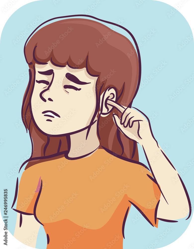 Girl Symptom Itchy Ear Illustration