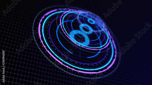 Futuristic control mechanisms on net background.Scientific futuristic interface. Round blue abstract radar concept.3D rendering. photo