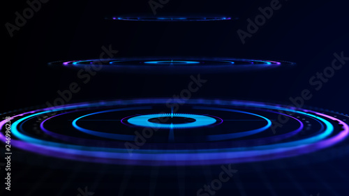 Futuristic control mechanisms on net background.Scientific futuristic interface. Round blue abstract radar concept.3D rendering.