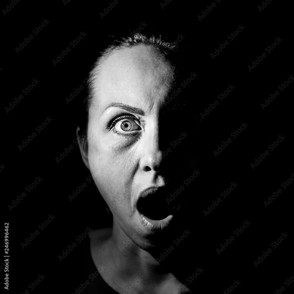 Premium Vector  Vector portrait of scared woman, illustration of