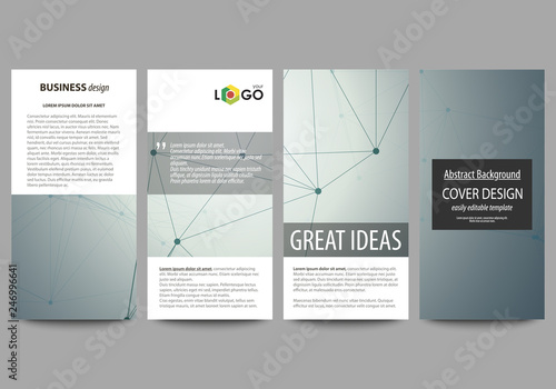 Flyers set, modern banners. Business templates. Cover design template, vector layouts. Genetic and chemical compounds. Atom, DNA and neurons. Medicine, chemistry, science concept. Geometric background