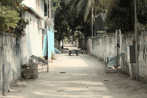 Ari Atoll, Maldives - 24 December 2018: A typical maldivian street