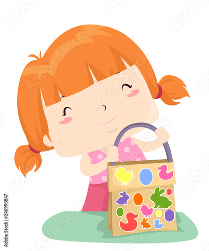 Kid Girl German Easter Egg Bag Make Illustration