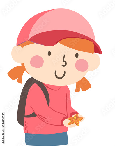 Kid Girl Hold Star Fish Illustration