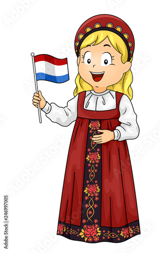 Kid Girl Russian Flag Illus...