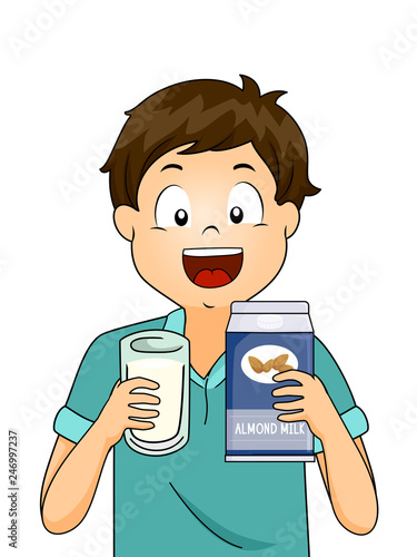Kid Boy Drink Almond Milk I...