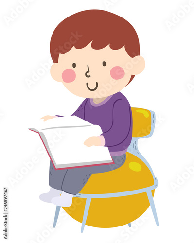 Kid Boy Read Yoga Ball Chai...