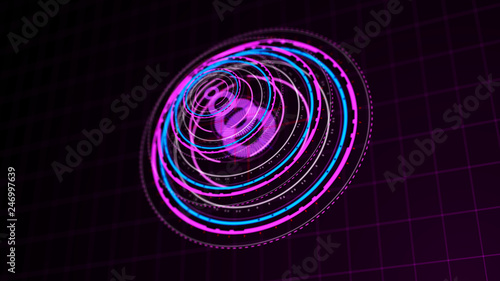 Futuristic control mechanisms on net background.Scientific futuristic interface. Round purple abstract radar concept.3D rendering.