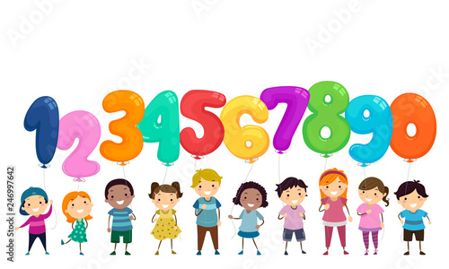 Stickman Kids Balloon Numbers Illustration