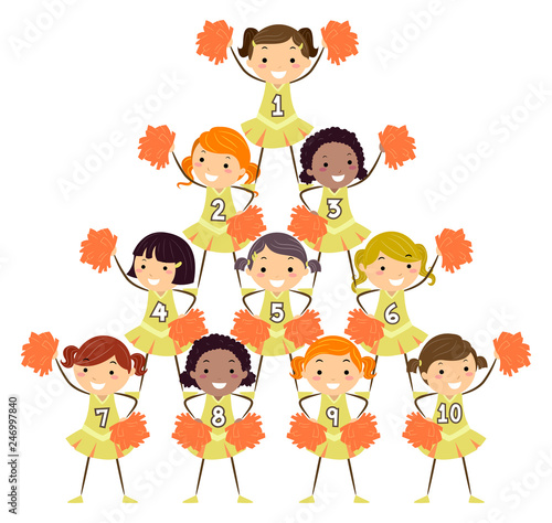 Stickman Kids Girls Cheering Squad Numbers