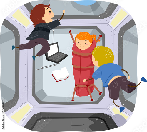 Fototapeta Naklejka Na Ścianę i Meble -  Stickman Kids Space Station Sleep Illustration