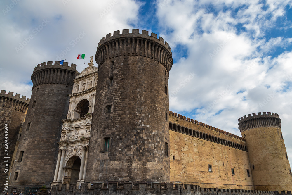 The medieval castle of Maschio Angioino or Castel Nuovo (New Castle) at sunny holiday