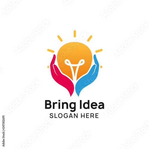 bring creative idea logo design template. hand and bulb icon symbol design