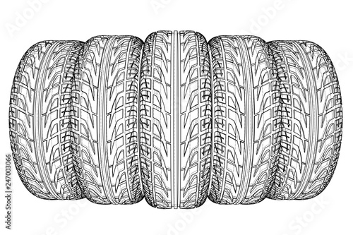 Car tires concept. Vector rendering of 3d