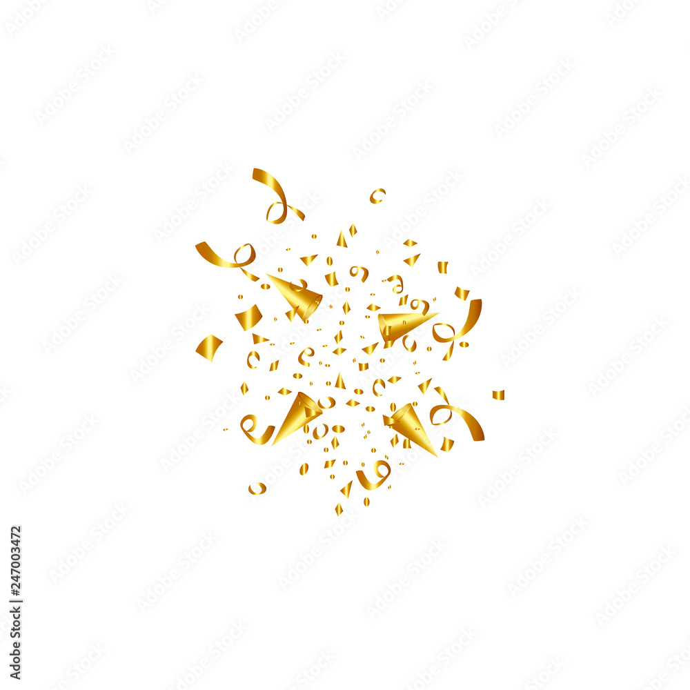 Party popper isolated. Golden confetti. Vector illustration. Happy birthday concept Party popper isolated. Golden confetti. Vector illustration. Happy birthday concept