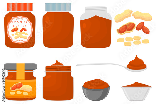 Illustration on theme big colored set different types peanut butter