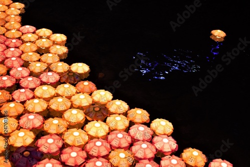 Photography Lampions on water during Seoul Lantern Festival, Cheonggyecheon Stream, Seoul, K