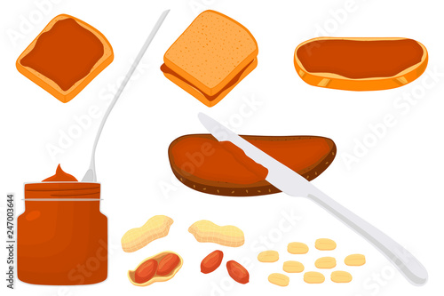 Illustration on theme big colored set different types peanut butter