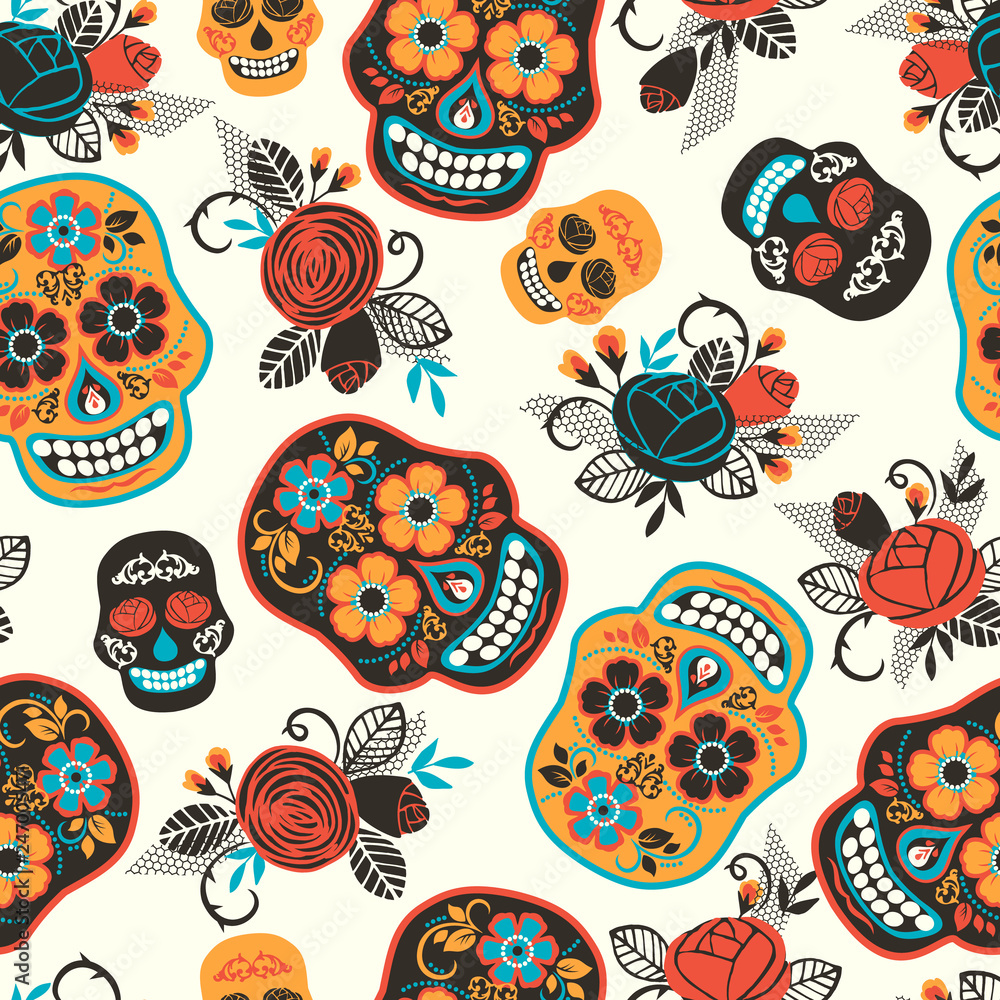 Dia de los muertos. Day of The Dead. Seamless pattern. Dia de los muertos. Day of The Dead. Seamless pattern.