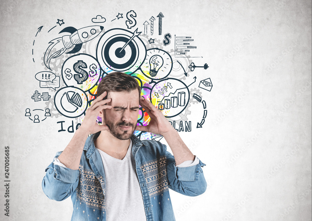 Stressed casual man, startup plan Stressed casual man, startup plan