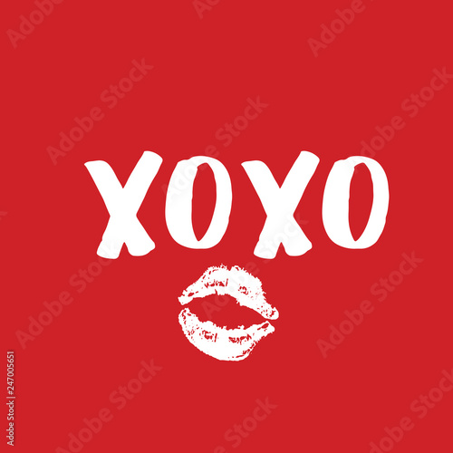 XOXO brush lettering sign, Grunge calligraphic hugs and kisses Phrase, Internet slang abbreviation XOXO symbols, vector illustration
