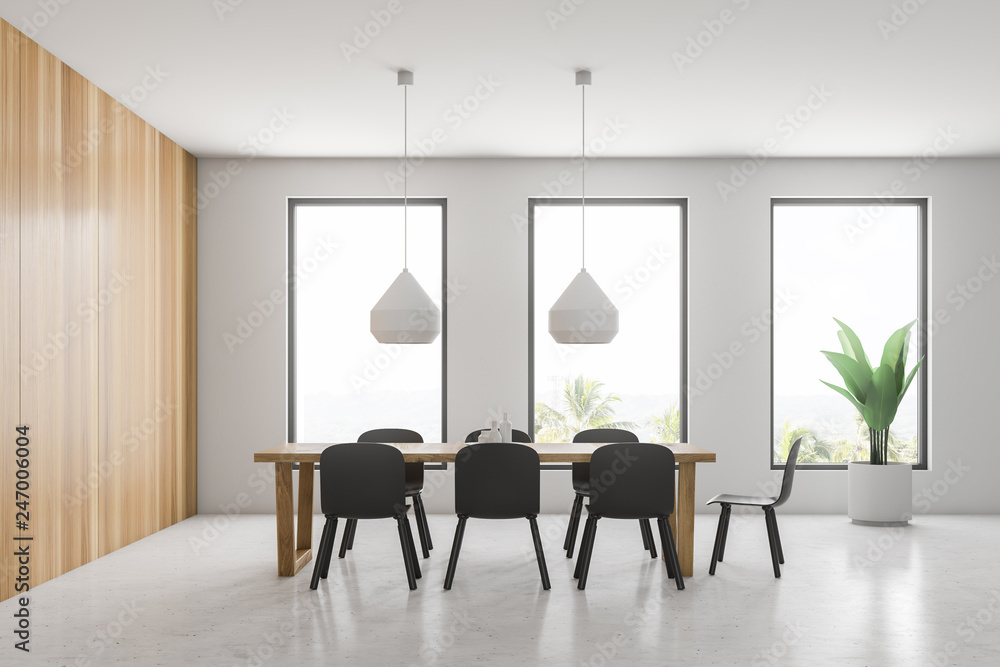 White and wooden dining room interior White and wooden dining room interior