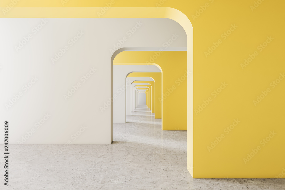 Empty yellow and white corridor Empty yellow and white corridor