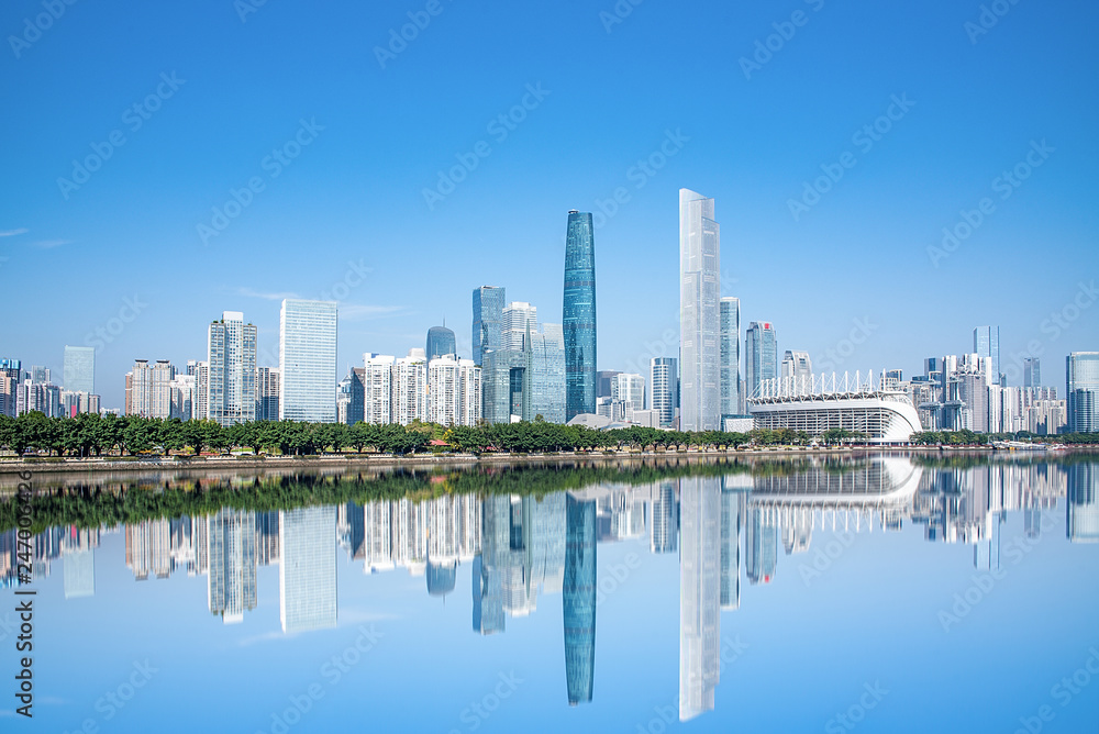 Skyline of CBD Building in Tianhe District, Guangzhou, China