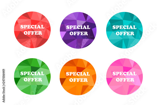 Badges special offer. Polygonal style.