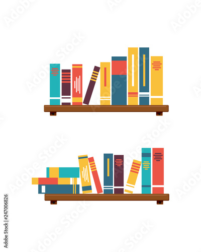 Stack of Books on the wall with bookshelves on white background vector illustration simple design