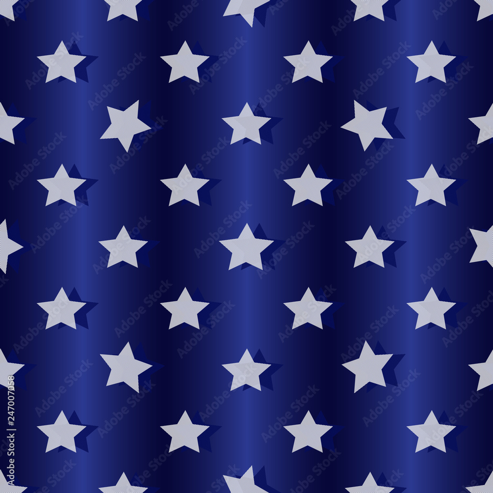 Seamless dark blue gradient pattern with silver striped stars Seamless dark blue gradient pattern with silver striped stars