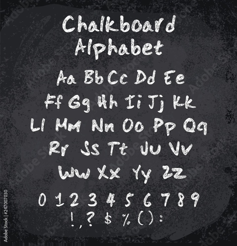 Vector illustration of chalked alphabet. Imitation texture of chalk