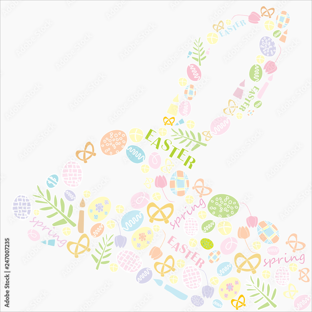 Bunny head shapi with hand drawn Easter cartoon icons Bunny head shapi with hand drawn Easter cartoon icons