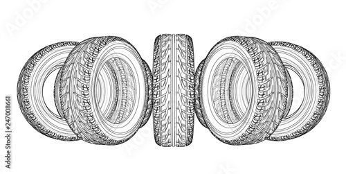 Car tires concept. Vector rendering of 3d