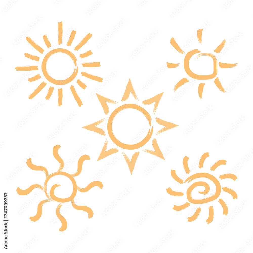 Abstract brush style sun Vector isolated summer icon design Abstract brush style sun Vector isolated summer icon design