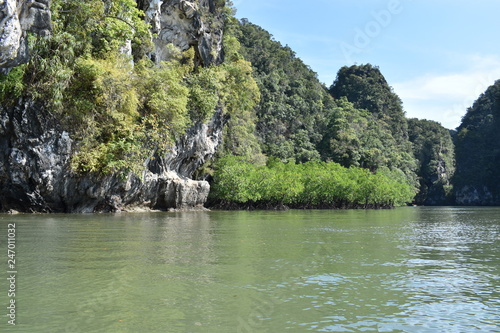 Wonderful mountainous landscape at a kayak trip into the mangrove forest in Ao Thalaine in Krabi in Thailand, Asia