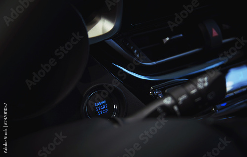 engine start stop button in the car interior